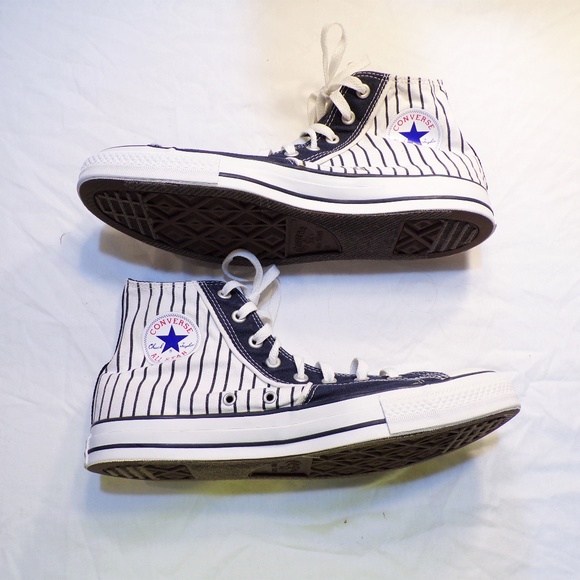 blue and white striped converse